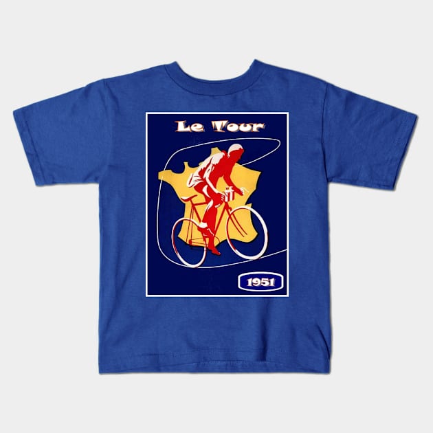 Le Tour  Vintage 1951 Bicycle Racing Print Kids T-Shirt by posterbobs